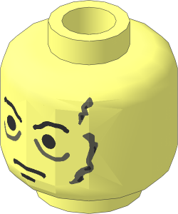 Minifig Head with SW Black Eyebrows and Dark Bluish Grey Scars Pattern