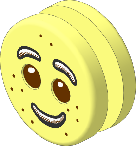 ~Minifig Head Round  1.8 x  1.8 Biscuit with Reddish Brown Eyes and White Brows and Mouth with Freckles Pattern