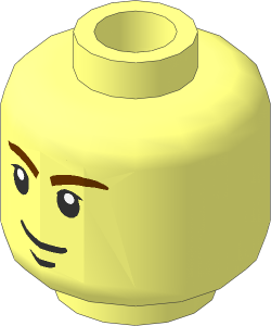 Minifig Head with SW Reddish Brown Eyebrows, White Pupils and Dimple Pattern