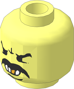 Minifig Head with Angry Moustache, White Teeth and Gold Tooth Pattern