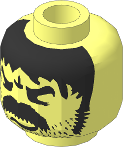 Minifig Head with Thick Angry Moustache, Stubble and Long Hair Pattern