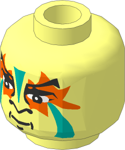 Minifig Head with Light Turquoise and Orange Painted Face Pattern