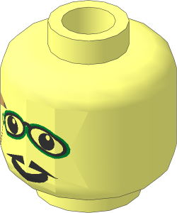 Minifig Head with Glasses, Pencil Behind Ear and Pointed Moustache Pattern