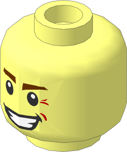 Minifig Head with Dark Brown Eyebrows, Crooked Smile and Laugh Lines Pattern