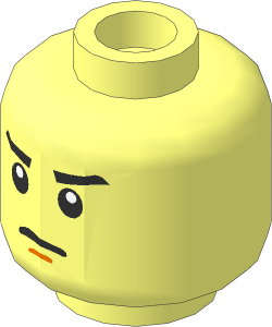 Minifig Head with Stern Black Eyebrows, White Pupils and Dark Orange Chin Dimple Pattern