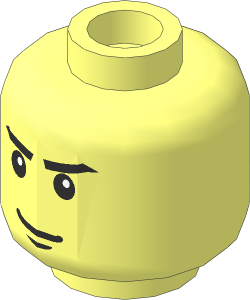 Minifig Head with Stern Black Eyebrows, White Pupils and Black Chin Dimple Pattern