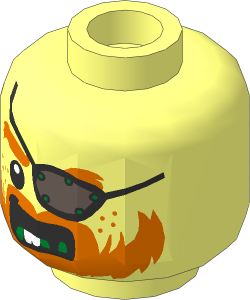 Minifig Head with Dark Orange Beard, Gold Teeth and Eyepatch Pattern