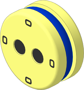 Minifig Head Round  1.8 x  1.8 Biscuit with Blue Filling, Black and Metallic Silver Gears on Front and White Clockface on Back Pattern