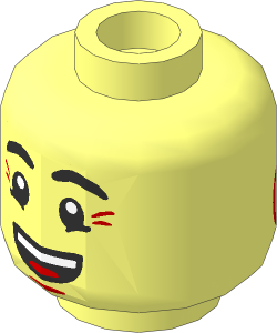 Minifig Head with Eyebrows, Crow's Feet, Open Mouth Smile / Queasy Expression with Sweat Drop 2-Sided Pattern