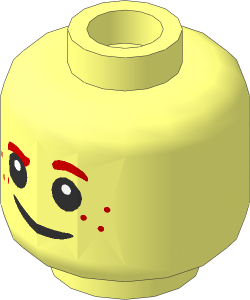 Minifig Head with Raised Left Eyebrow, Freckles and Crooked Smile Pattern