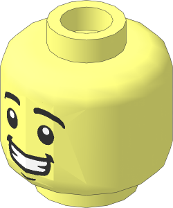 Minifig Head with Black Eyebrows, White Pupils, Chin Dimple, Open Mouth Smile with Teeth Pattern