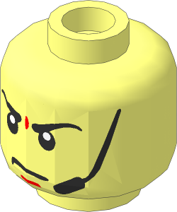Minifig Head with Black Angry Eyebrows, Scowl and Headset Pattern