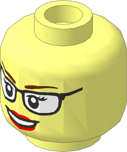 Minifig Head Female with Black Glasses, Brown Eyebrows, Open Mouth Smile with Peach Lips Pattern Pattern