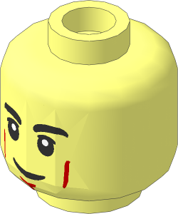 Minifig Head with Black Eyebrows, White Pupils, Chin Dimple, Cheek Lines and Smirk Pattern