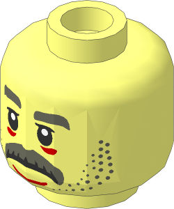 Minifig Head with Grey Eyebrows, Moustache and Stubble, Sad Face Pattern