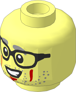 Minifig Head with Grey Eyebrows and Stubble, Medium Nougat Cheek Lines and Chin Dimple and Black Glasses Pattern