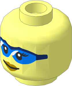 Minifig Head Female with Earth Orange Lips and Light Blue Glasses with Black Top Frame Pattern