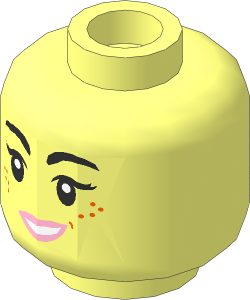 Minifig Head Female with Black Eyebrows and Eyelashes, Freckles, Pink Lips, Open Mouth Smile / Angry 2-Sided Pattern