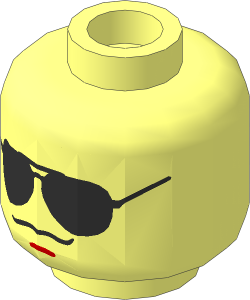 Minifig Head with Black/Silver Sunglasses, Chin Dimple and Grim Mouth Pattern