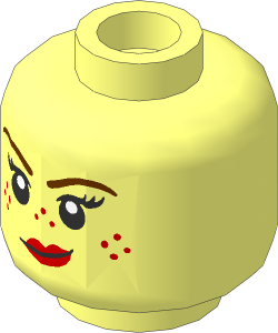 Minifig Head Female with Reddish Brown Eyebrows, Medium Nougat Freckles and Lips, Small Smirk / Left Eye Squinted 2-Sided Pattern