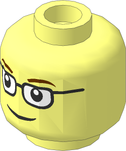 Minifig Head with Glasses, Thin Brown Eyebrows, Smile Pattern (Hollow Stud)