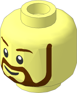 Minifig Head with Grin, Brown Beard, White Pupils Pattern (Hollow Stud)