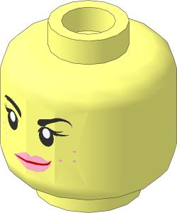 Minifig Head Female with Black Eyebrows, Eyelashes, Freckles, Pink Lips, Lopsided Smile / Determined 2-Sided Pattern