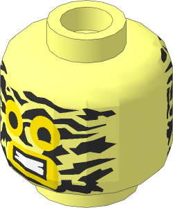 Minifig Head with Yellow Eyes and Mouth and Aluminum Foil Blotches Pattern