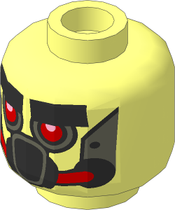 Minifig Head Alien with Robot Red Eyes and Mouth and Silver Metal Plates Eyebrows and Mask Pattern