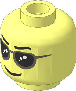 Minifig Head with Silver Sunglasses, Eyebrows Wavy and Thin Grin Pattern