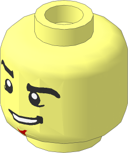 Minifig Head with Black Eyebrows, Chin Dimple and Lopsided Grin Pattern