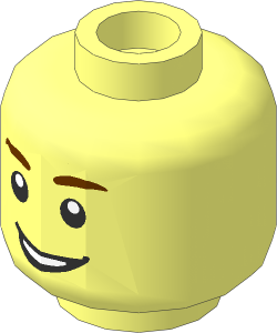 Minifig Head with Brown Eyebrows, Open Lopsided Grin and White Pupils Pattern (Hollow Stud)