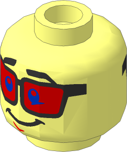 Minifig Head with Bright Light Blue Glasses with Black Squared Frame, Smile / Screaming Open Mouth 2-Sided Pattern