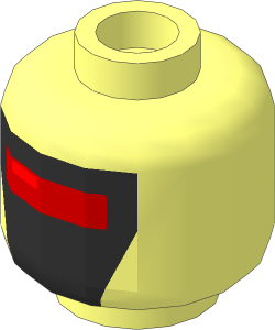 Minifig Head Robot with Red Visor and 4 Black Outlined Squares Mouth on Silver Background Pattern
