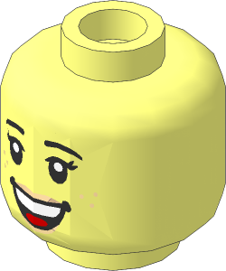 Minifig Head Female with Black Eyebrows, Peach Lips, Open Smile with Teeth / Sleeping 2-Sided Pattern