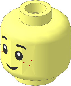 Minifig Head with Black Eyebrows, Freckles, Smile / Worried 2-Sided Pattern