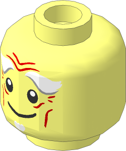 Minifig Head with White Bushy Eyebrows, Goatee, Wrinkles, Smile / Open Mouth Scared 2-Sided Pattern