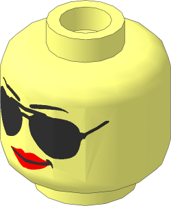 Minifig Head Female with Black and Silver Sunglasses, Black Eyebrows, Peach Lips Pattern - Hollow Stud