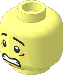 Minifig Head with Black Eyebrows, White Pupils, Scared / Lopside Smile 2-Sided Pattern