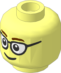 Minifig Head with Glasses Rounded, Brown Eyebrows and Smile Pattern
