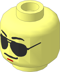 Minifig Head with Black/Silver Sunglasses, Black Eyebrows, Chin Dimple and Grim Mouth Pattern