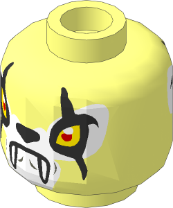 Minifig Head Wolf with Yellow Eyes, Black Scars, Fangs, Closed / Open Mouth 2-Sided Pattern