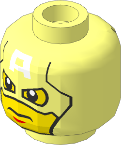 Minifig Head with Eyes in Mask, White 'A' and Black Line on Back Pattern
