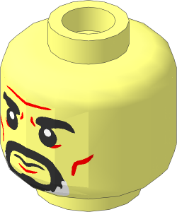 Minifig Head with Black Eyebrows, Black and White Goatee, Wrinkles and Cheek Lines, Neutral / Angry 2-Sided Pattern