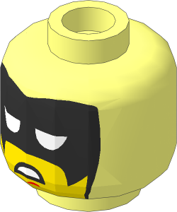 Minifig Head with Balaclava with Black Eye Mask with White Eye Openings and Light Nougat Face and Scowl Pattern