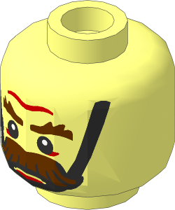 Minifig Head with Brown Bushy Moustache and Eyebrows and Black Chin Strap Pattern