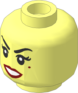 Minifig Head Female with Black Eyebrows and Eyelashes, Beauty Mark Under Left Eye, Dark Red Lips Pattern