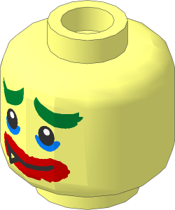 Minifig Head with Green Eyebrows, Medium Blue Eyeshadow, Thick Red Lips Smile with Sharp Tooth / Very Sad Frown 2-Sided Pattern