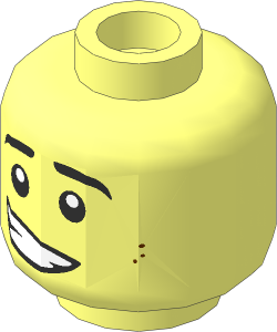 Minifig Head with Black Eyebrows, Reddish Brown Dimples, Lopsided Open Mouth Grin Pattern