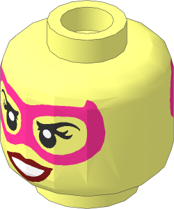 Minifig Head Female with Magenta Eye Mask, Dark Red Lips, Grin with Teeth / Neutral 2-Sided Pattern